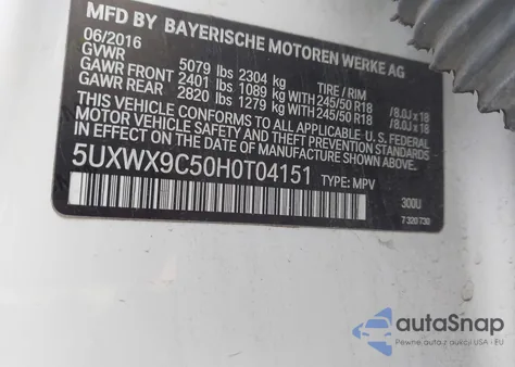 2017 BMW X3 xDrive28I из США, поврежденный, VIN 5UXWX9C50H0T04151